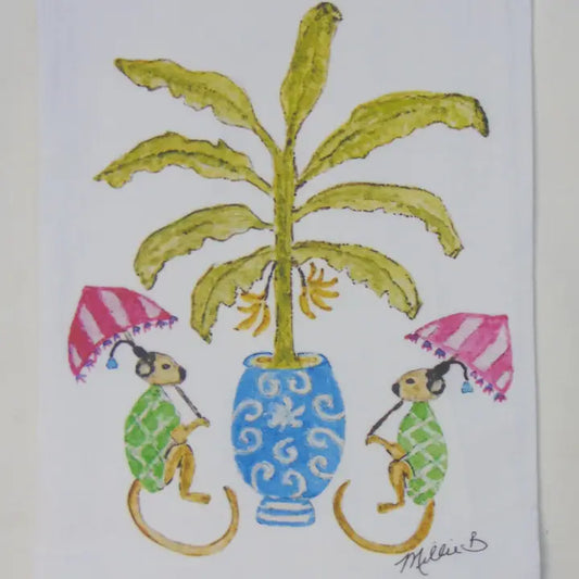Watercolor Banana Monkeys Flour Sack Towel