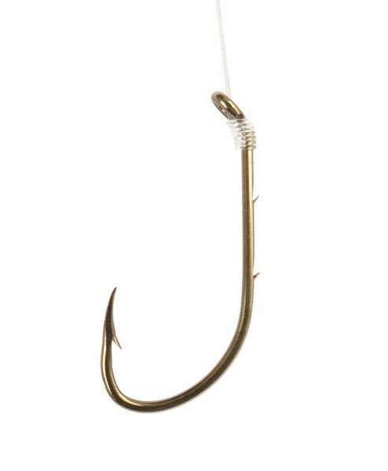 Eagle Claw 139H-8 Baitholder Snelled Hook, Size 8, 2 Sliced Shank, Offset, Down Eye, Bronze, 6 per Pack