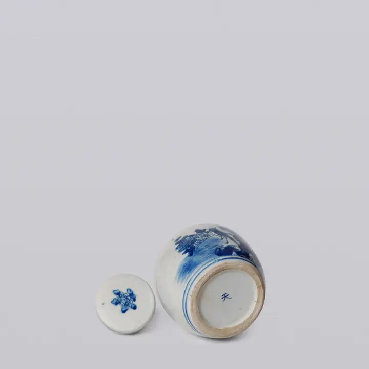 Blue and White Porcelain Mini Bird and Flower Round Jar