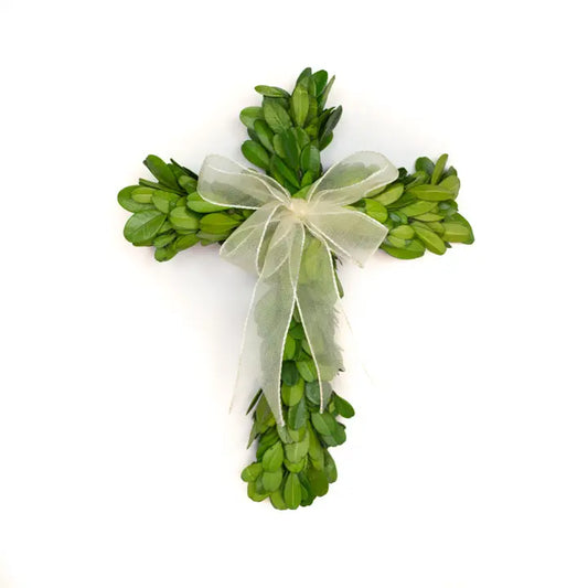 Preserved Boxwood Mini Cross with Ribbon