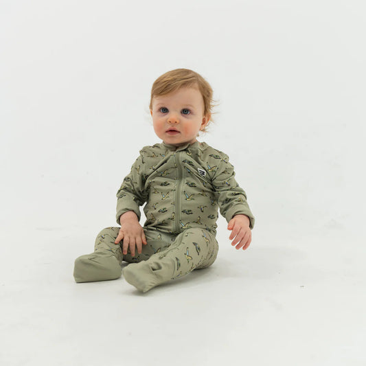 Burlebo Baby Zip Up Flying Green Ducks