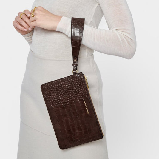 Katie Loxton Marni Faux Croc Wristlet Pouch, Chocolate
