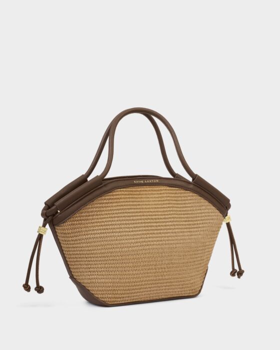 Katie Loxton Florence Mini Raffia Tote Bag, Bitter Chocolate