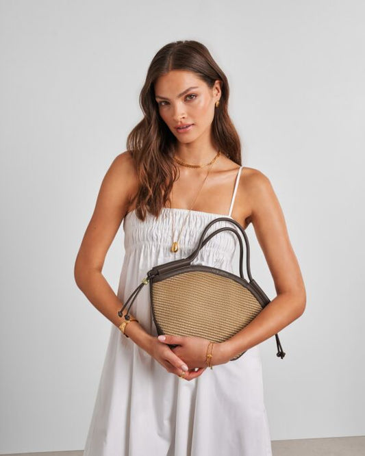 Katie Loxton Florence Mini Raffia Tote Bag, Bitter Chocolate