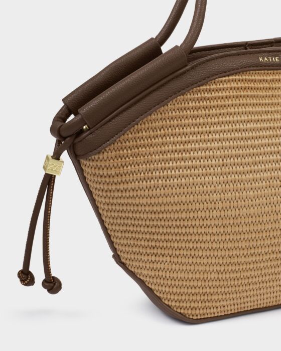 Katie Loxton Florence Mini Raffia Tote Bag, Bitter Chocolate
