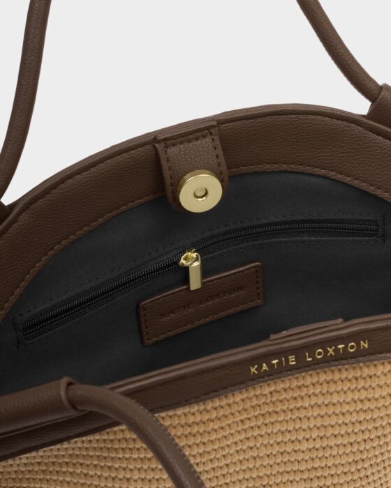 Katie Loxton Florence Mini Raffia Tote Bag, Bitter Chocolate