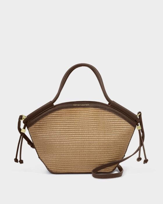 Katie Loxton Florence Mini Raffia Tote Bag, Bitter Chocolate