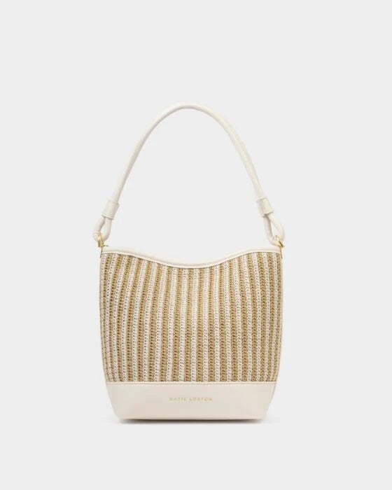 Katie Loxton Sorrento Striped Raffia Bucket Bag, Off White