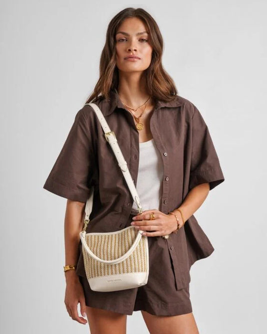 Katie Loxton Sorrento Striped Raffia Bucket Bag, Off White