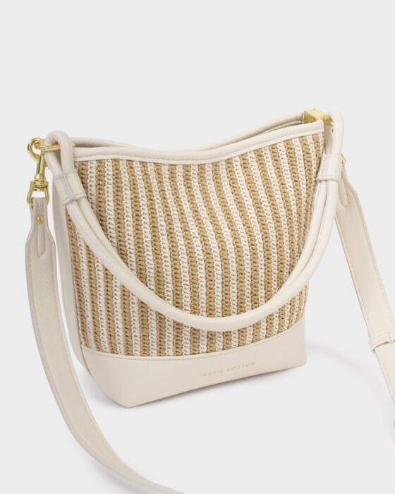 Katie Loxton Sorrento Striped Raffia Bucket Bag, Off White