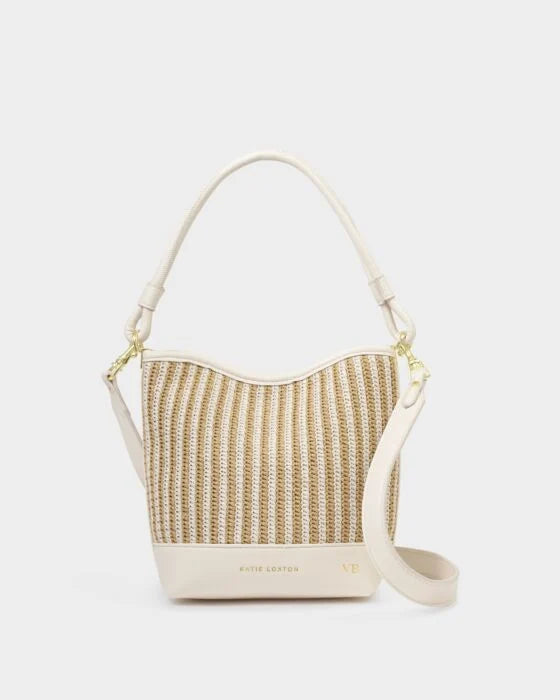 Katie Loxton Sorrento Striped Raffia Bucket Bag, Off White