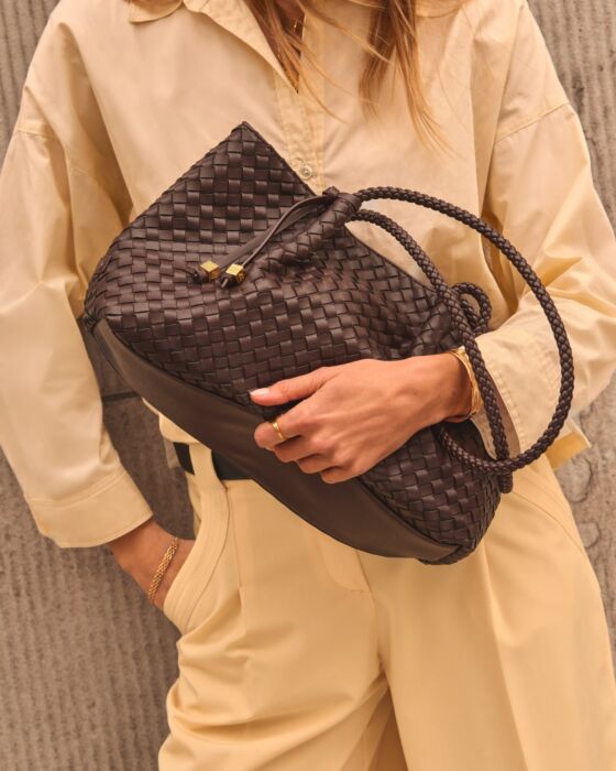 Katie Loxton Nova Hand Woven Small Shoulder Tote, Chocolate