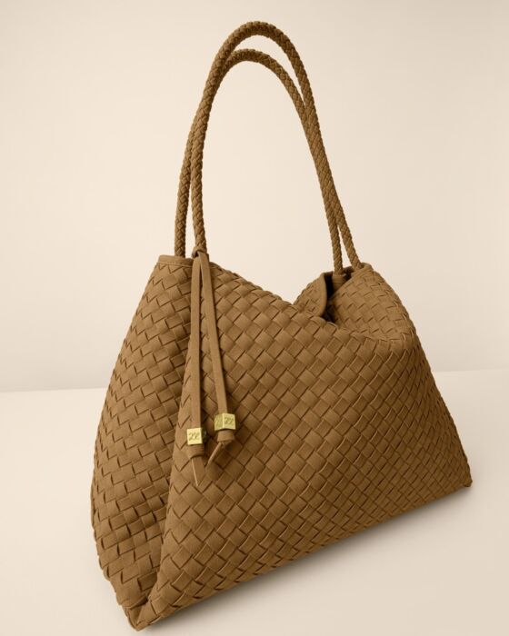 Katie Loxton Nova Hand Woven Suedette Large Shoulder Bag, Light Caramel