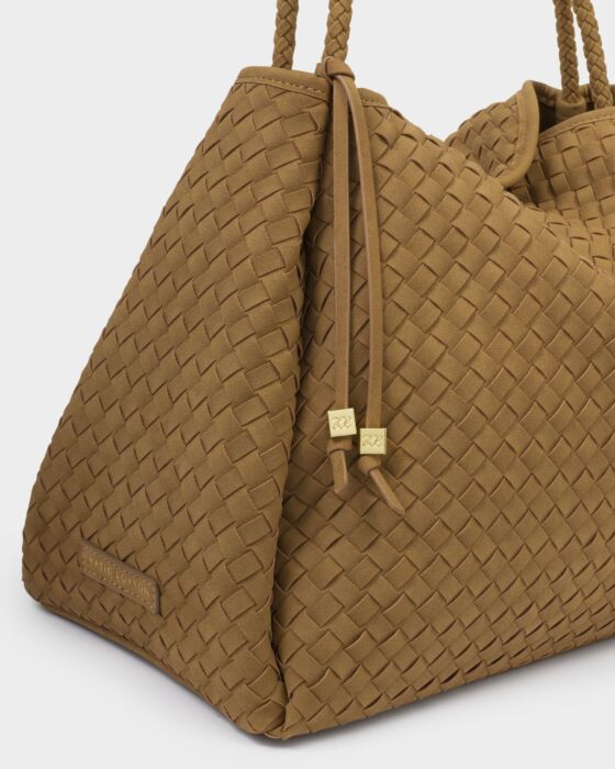 Katie Loxton Nova Hand Woven Suedette Large Shoulder Bag, Light Caramel