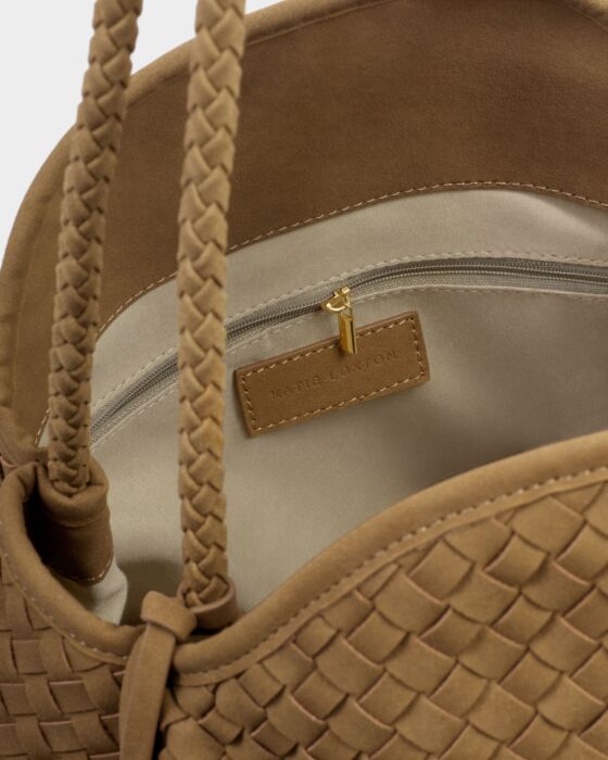 Katie Loxton Nova Hand Woven Suedette Large Shoulder Bag, Light Caramel