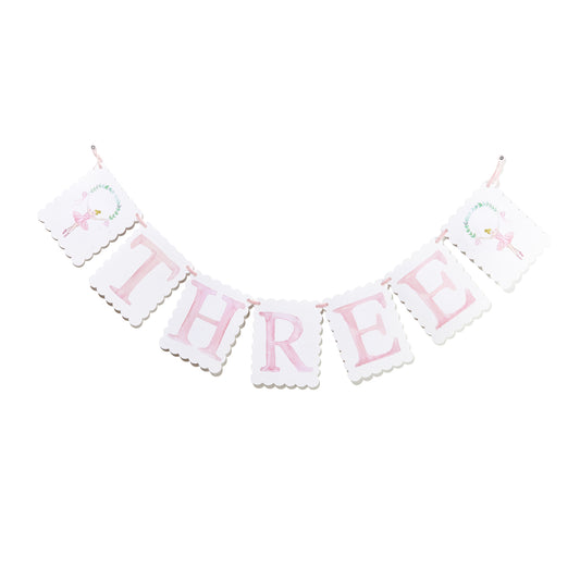 THREE Birthday Banner Pink