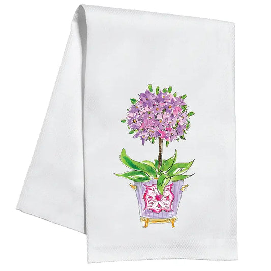 Handpainted Purple Hydrangea in Cashe Pot Kitchen Towel