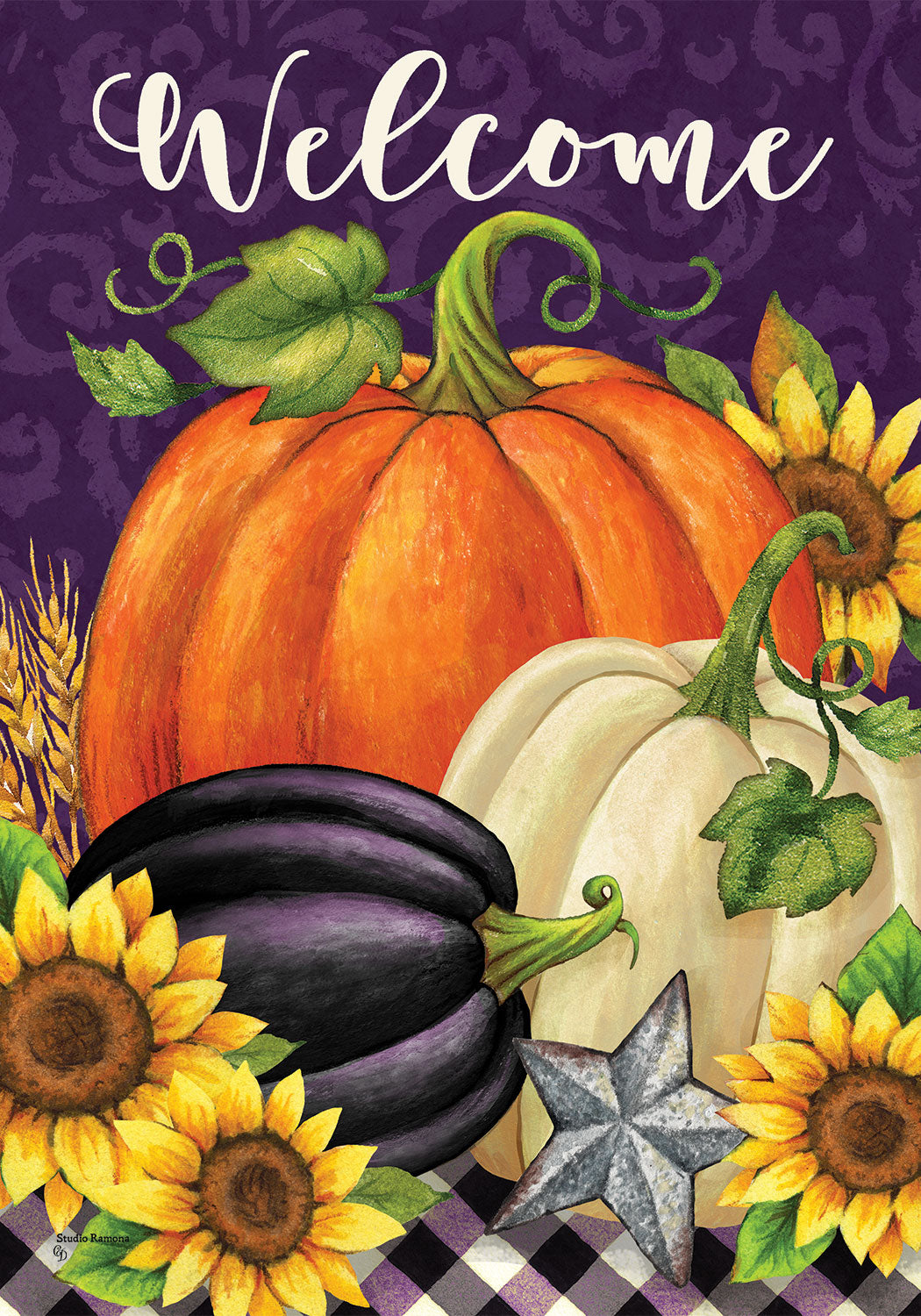 Pumpkins on Purple Garden Flag