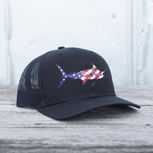 Reel Addicts All Black Merica' Marlin Patch