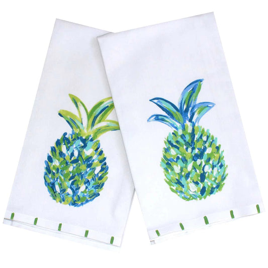 BLUE GREEN PINEAPPLE TEA TOWEL   - GREEN