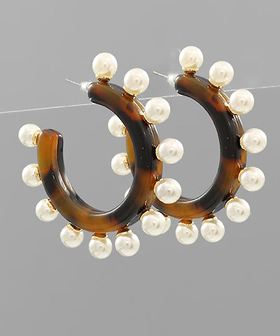 Large Pearl Studed Acetate Hoops, Tortoise