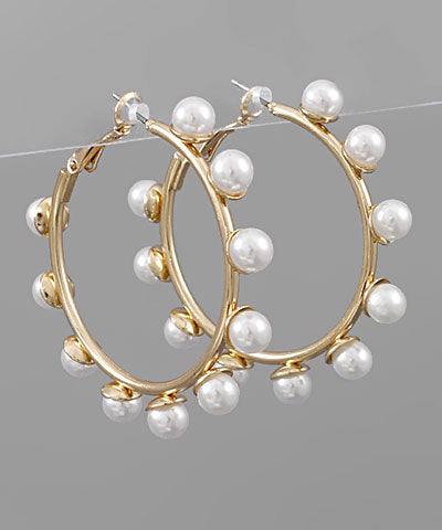 6mm Pearl Trimmed Hoops- Cream/ Gold