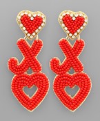 XO Heart Beads Earrings, Red