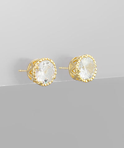 10mm Glass Bead Studs, Clear/ Gold
