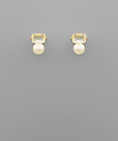 Baguette & Pearl Gold Studs