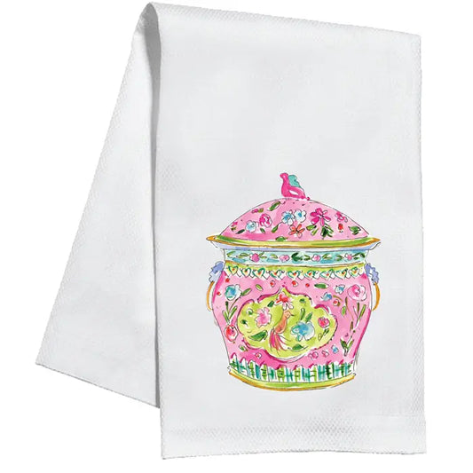Handpainted Pink Chinoiserie Urn Kitchen Towel