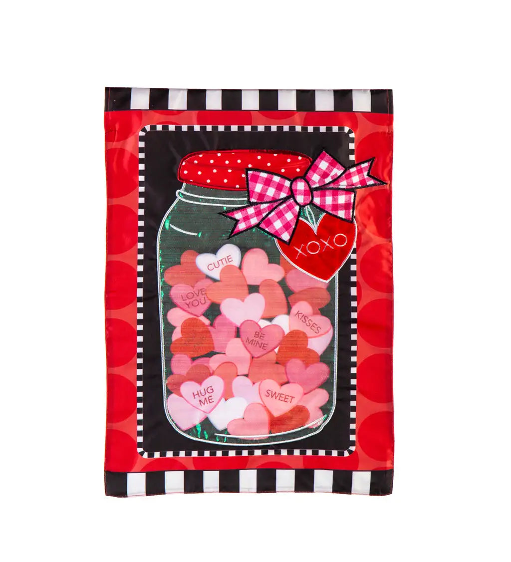 Mason Jar Of Hearts Garden Applique Flag