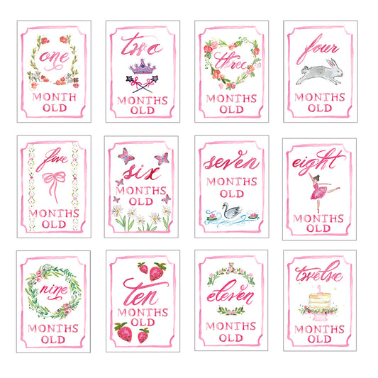 Pink Month By Month Baby Cards