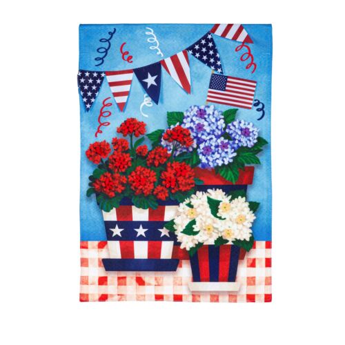 Patriotic Flower Pot Garden Linen Flag