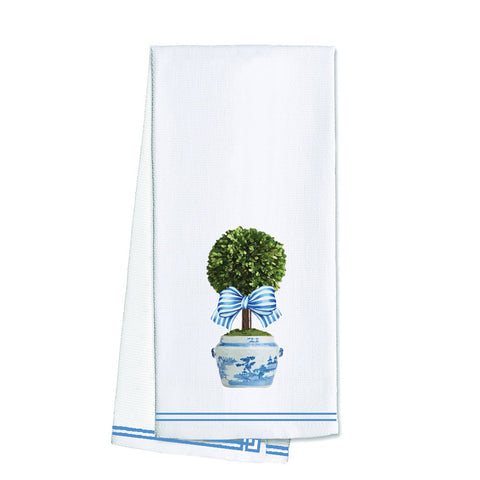 W H Hostess Striped Topiary Tree Tea Towel
